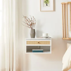 Étagère murale Eiker 40 x 32 x 23 cm blanc aspect rotin en.casa
