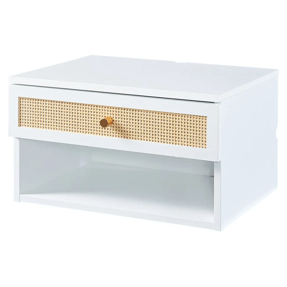 Étagère murale Eiker 40 x 32 x 23 cm blanc aspect rotin en.casa