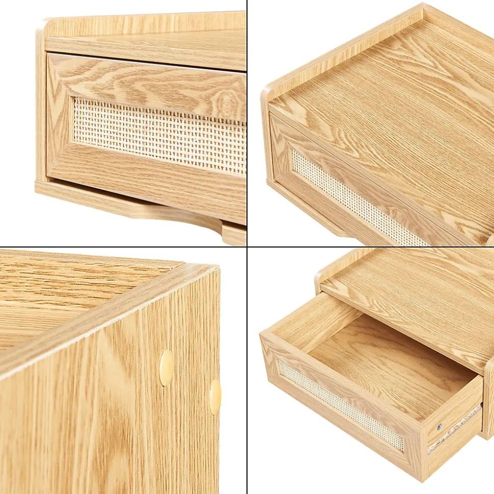 Étagère murale Ljuredsoo 40 x 30 x 17 cm effet chêne aspect rotin en.casa