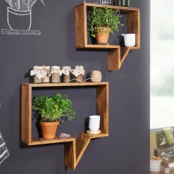 Étagère murale Lot de 2 Bois Massif Étagère Sheesham Étagère à livres FineBuy