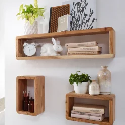 Étagère murale Lot de 3 Bois Massif Étagère en bois Étagère à livres FineBuy