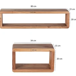 Étagère murale Lot de 3 Bois Massif Étagère en bois Étagère à livres FineBuy