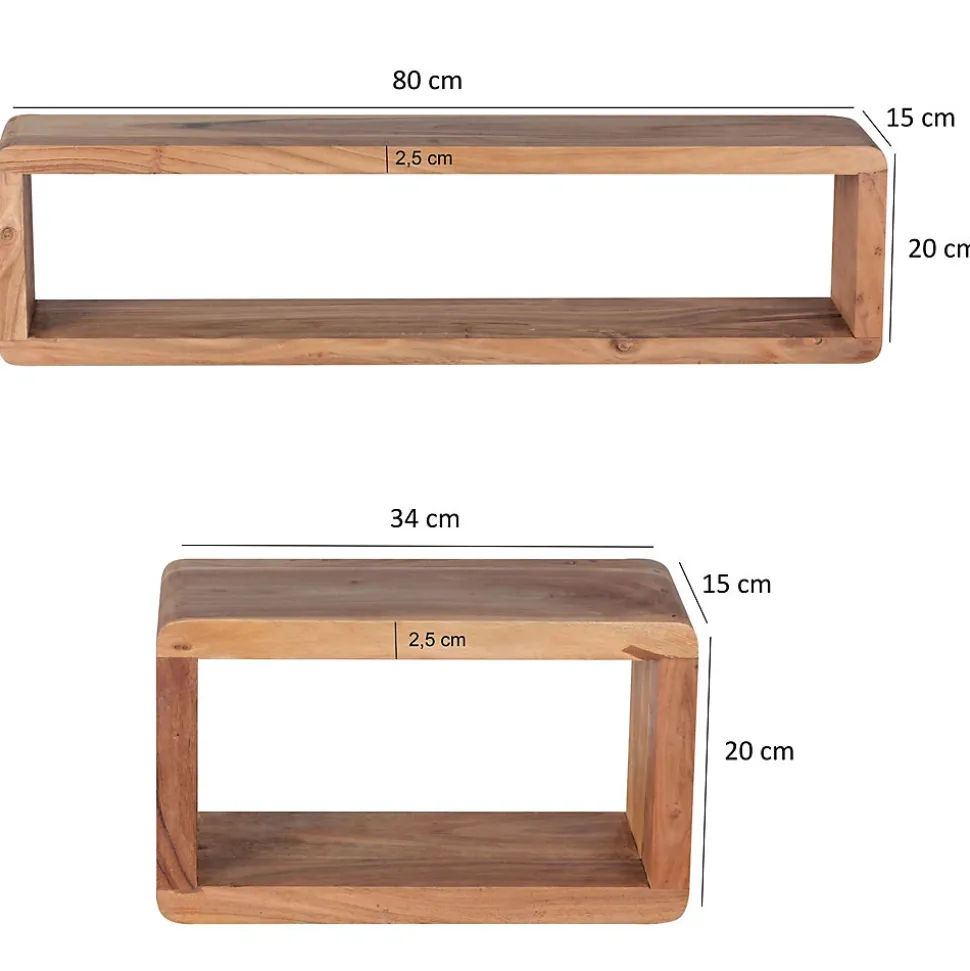 Étagère murale Lot de 3 Bois Massif Étagère en bois Étagère à livres FineBuy