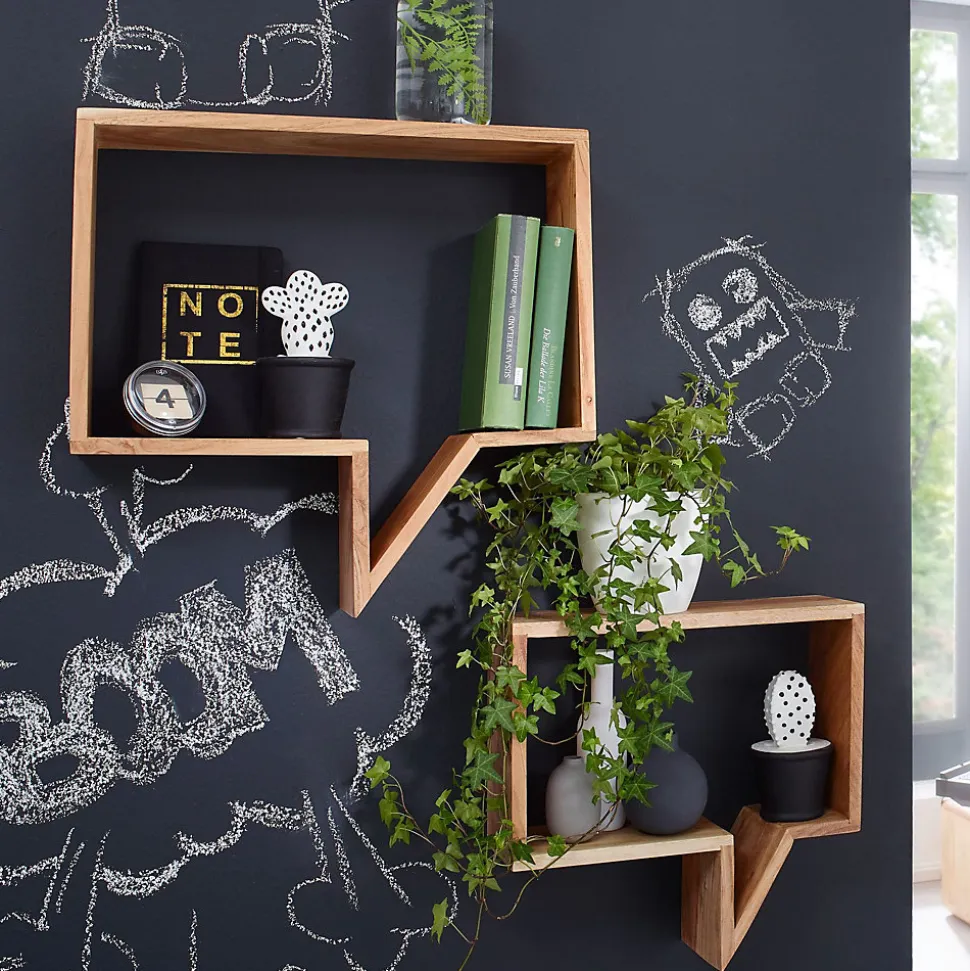 Étagère murale Lot de 2 Bois Massif Étagère Acacia Étagère à livres FineBuy