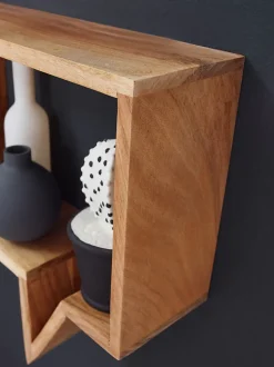 Étagère murale Lot de 2 Bois Massif Étagère Acacia Étagère à livres FineBuy