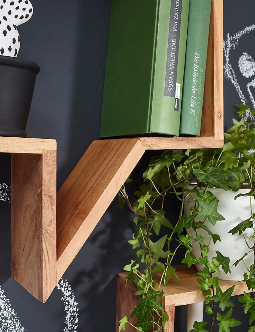 Étagère murale Lot de 2 Bois Massif Étagère Acacia Étagère à livres FineBuy