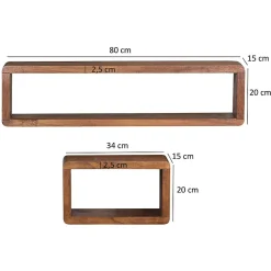 Étagère murale Lot de 3 Bois Massif Étagère en bois Étagère à livres FineBuy