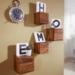 Étagère murale Lot de 4 Bois Massif Étagère en bois Étagère à livres FineBuy