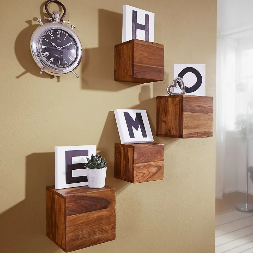 Étagère murale Lot de 4 Bois Massif Étagère en bois Étagère à livres FineBuy