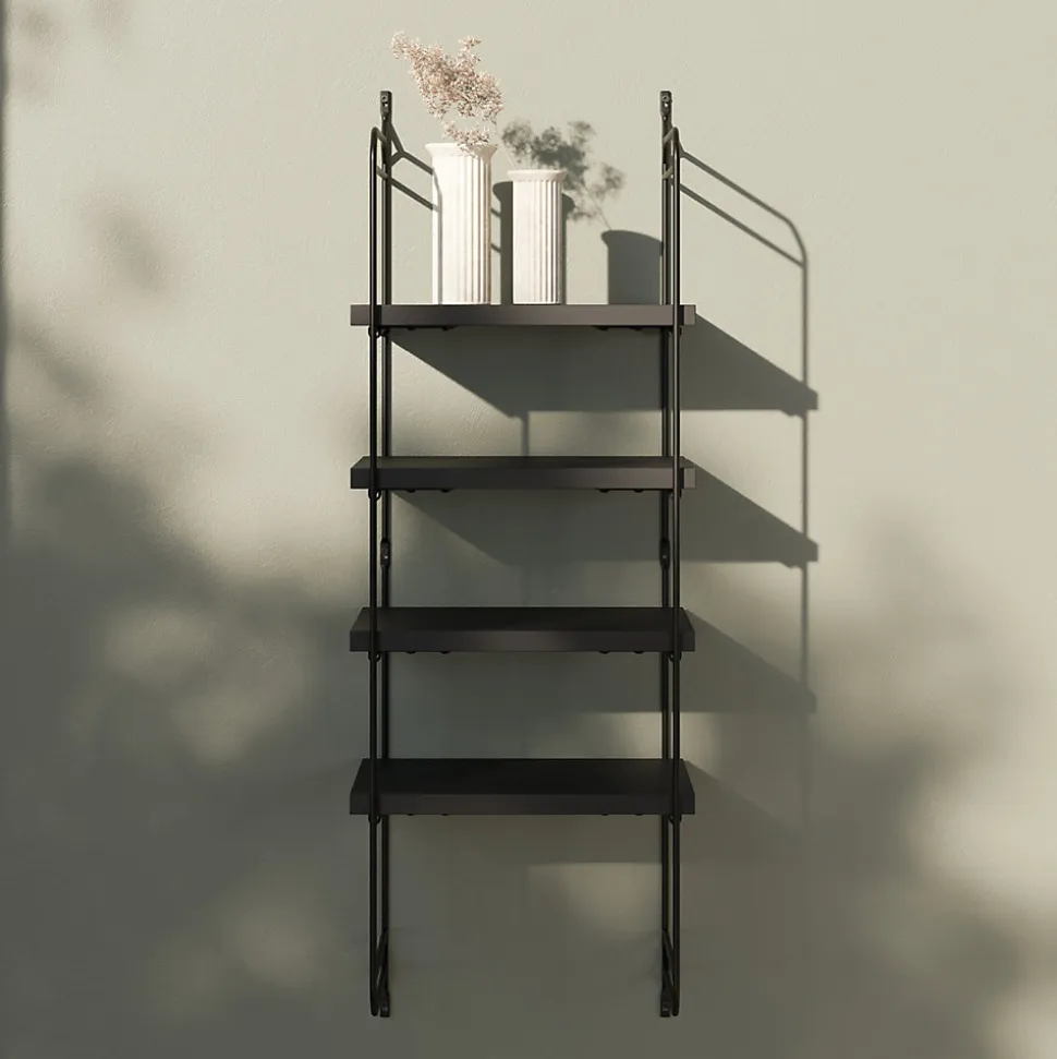 Étagère murale modulable 4 tablettes et 2 échelles noir GoodHome Rigga H. 87 x L. 30 x P. 19 cm