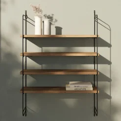 Étagère murale modulable 4 tablettes et 2 échelles effet noyer GoodHome Rigga H. 87 x L. 60 x P. 19 cm