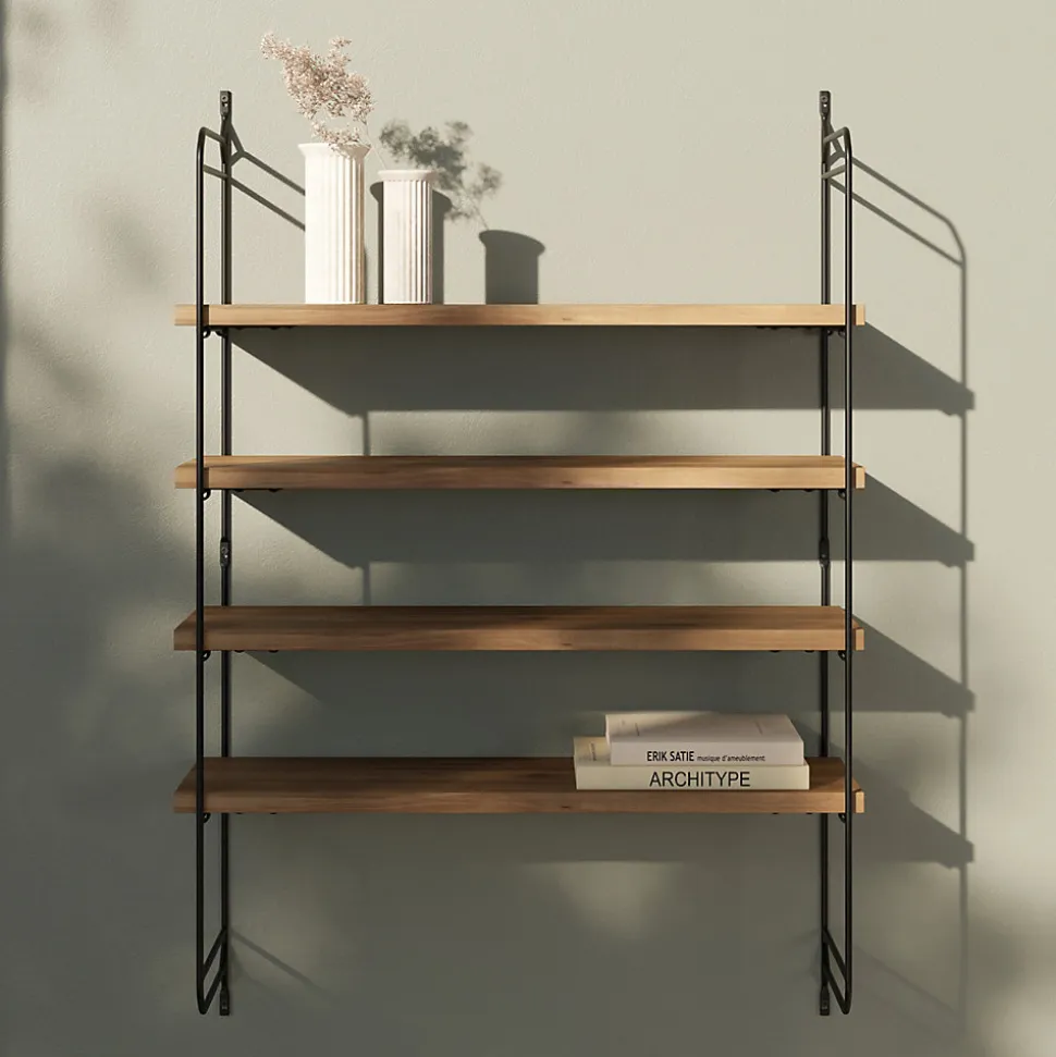 Étagère murale modulable 4 tablettes et 2 échelles effet noyer GoodHome Rigga H. 87 x L. 60 x P. 19 cm