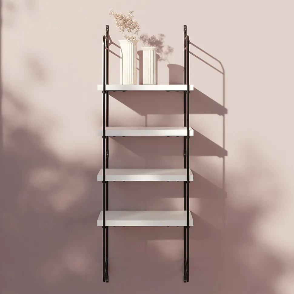 Étagère murale modulable 4 tablettes et 2 échelles blanc GoodHome Rigga H. 87 x L. 30 x P. 19 cm