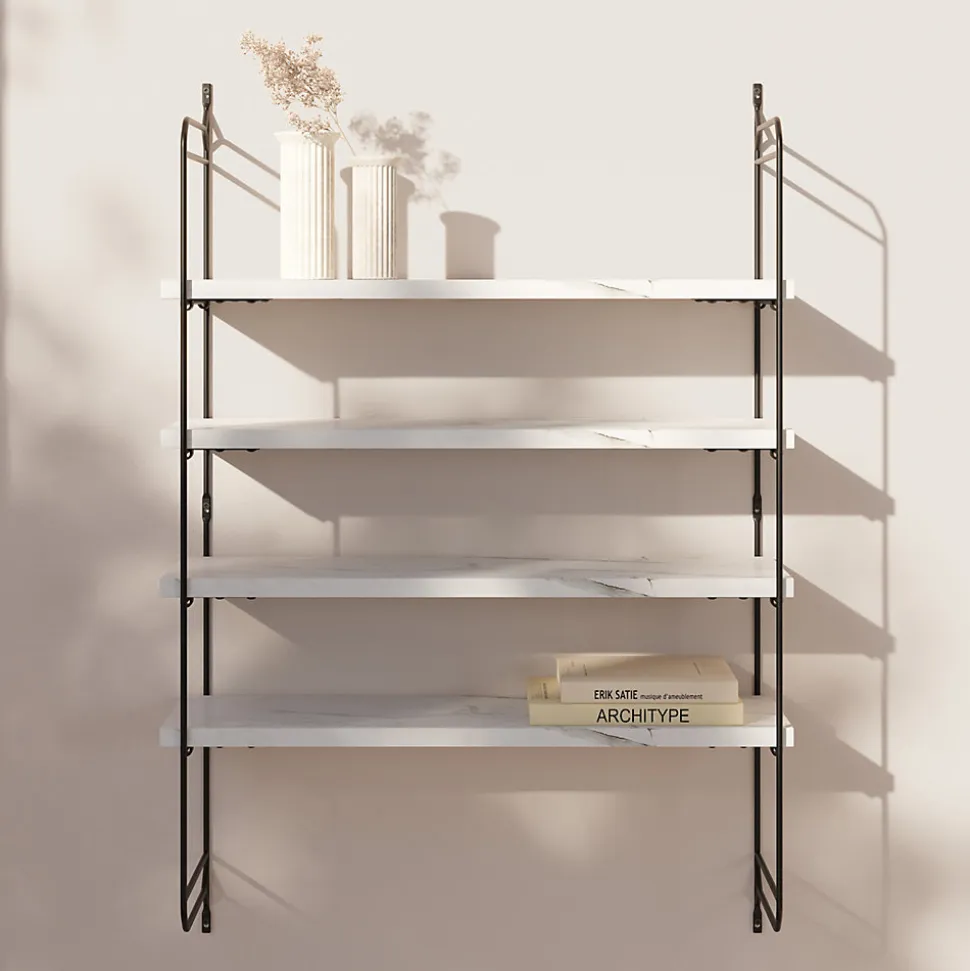 Étagère murale modulable 4 tablettes et 2 échelles effet marbre GoodHome Rigga H. 87 x L. 60 x P. 19 cm