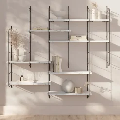 Étagère murale modulable 7 tablettes et 6 échelles effet marbre GoodHome Rigga H. 129 x L. 140 x P. 19 cm