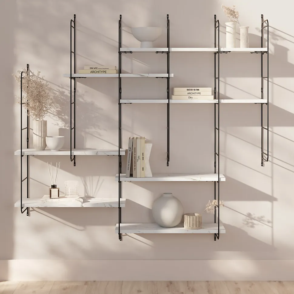 Étagère murale modulable 7 tablettes et 6 échelles effet marbre GoodHome Rigga H. 129 x L. 140 x P. 19 cm