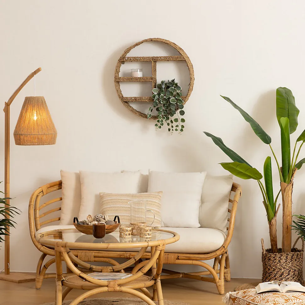 Étagère murale ronde - métal & fibre naturelle D58 cm - Atmosphera