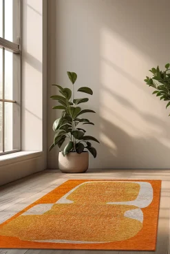 Tapis - Collection Poum Poum Beneffito - Orange Cocktail - Tapis d'intérieur moderne et doux - Rectangulaire - 80 x 150 cm