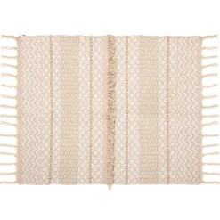 Tapis à franges imprimé Atmosphera coton beige L.90 x l.60 cm