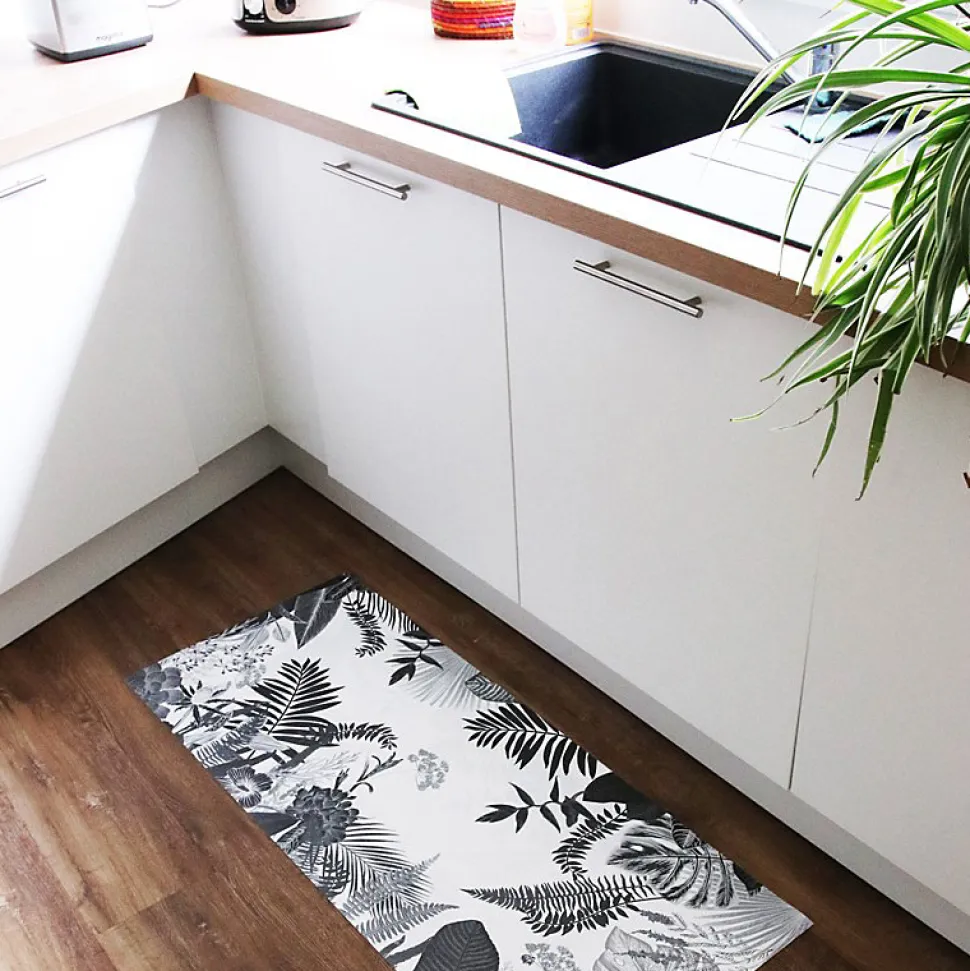 Tapis antidérapant - Végétal - vinyle - int./ext. - Noir - 50x120cm