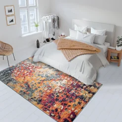 Tapis art abstrait - PF DESI Couleurs vives, bleu, orange, rose