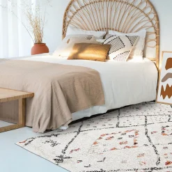 Tapis berbère motifs tribaux LYN8 MORA, Crème, noir, orange