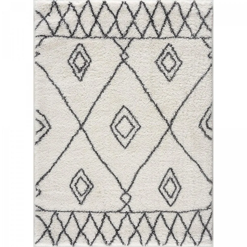 Tapis berbère tissé motif ethnic LYN4 DOUX 2, crème, gris foncé