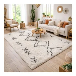 Tapis berbère tissé motif ethnic LYN4 DOUX 3, crème, gris foncé