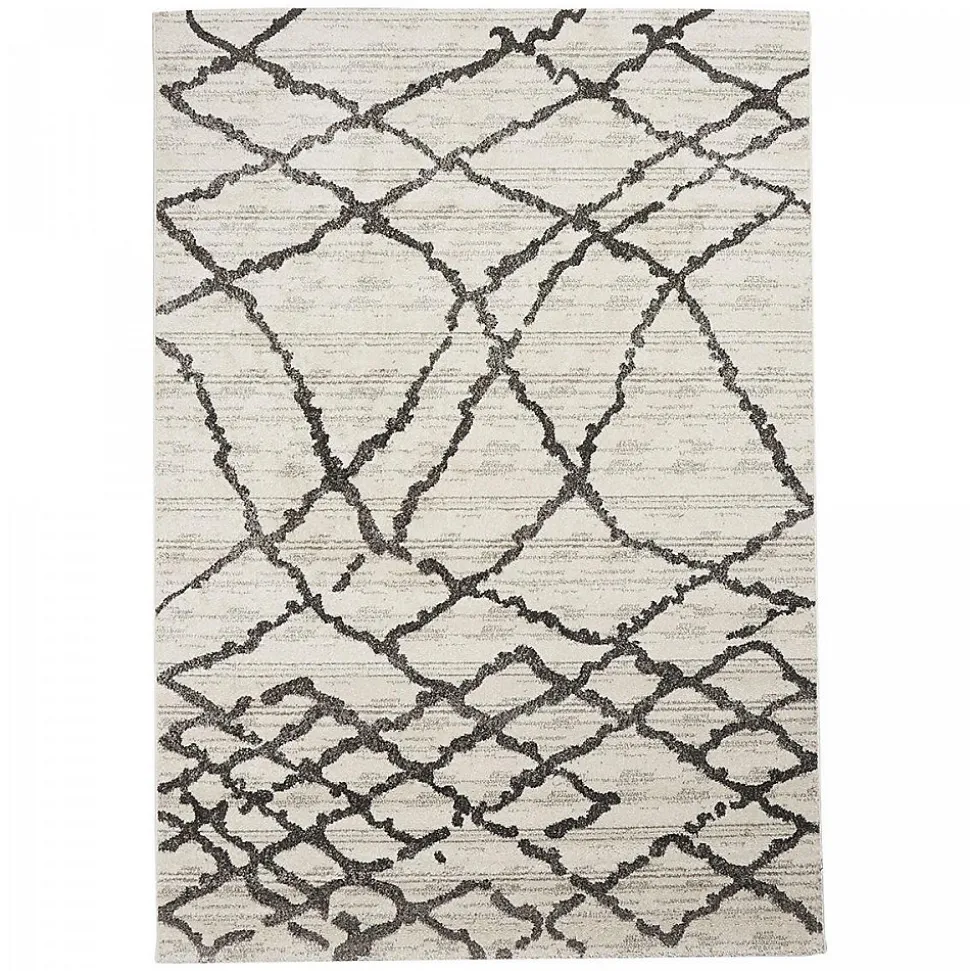 Tapis berbère tissé motif ethnic NALIFO, blanc