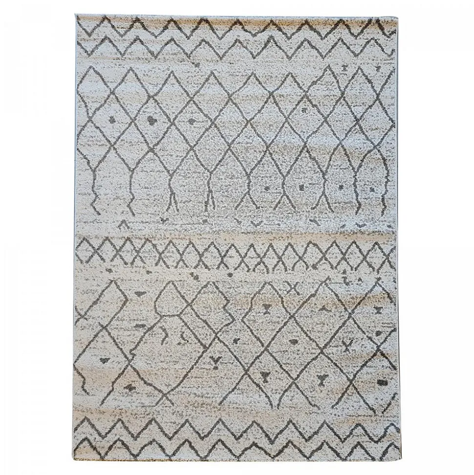 Tapis berbère tissé motif ethnic ESSAOUER, beige, noir
