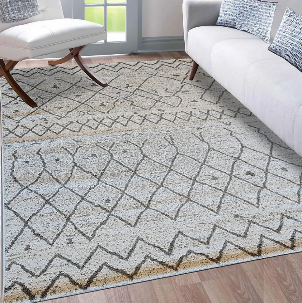 Tapis berbère tissé motif ethnic ESSAOUER, beige, noir
