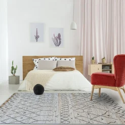 Tapis berbère tissé motif ethnic ESSAOUER, beige, noir