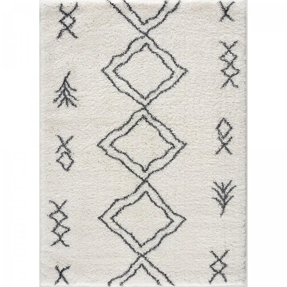 Tapis berbère tissé motif ethnic LYN4 DOUX 3, crème, gris foncé