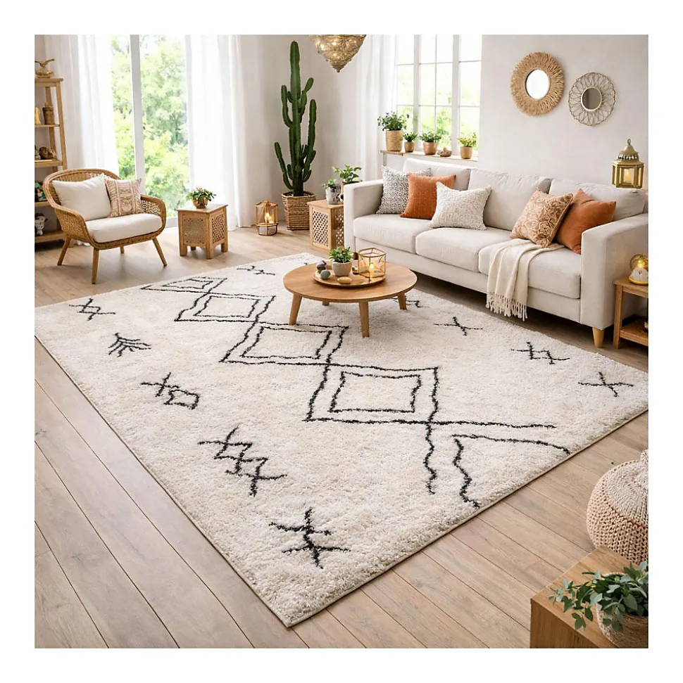 Tapis berbère tissé motif ethnic LYN4 DOUX 3, crème, gris foncé