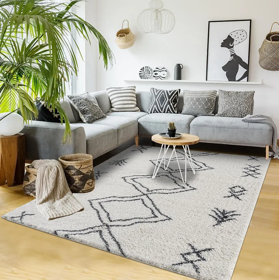Tapis berbère tissé motif ethnic LYN4 DOUX 3, crème, gris foncé