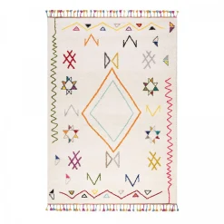 Tapis berbère tissé motif ethnic LYN5 JADIDA, crème, beige, orange, multicolore