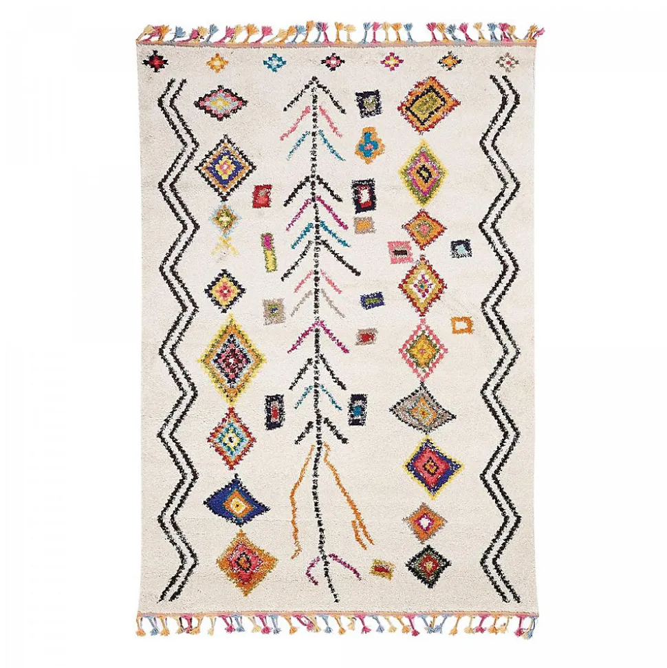 Tapis berbère tissé motif ethnic LYN5 OURIKA E, ivoire