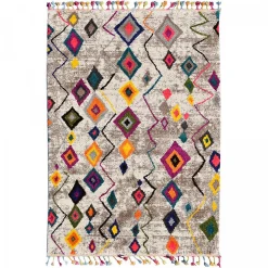 Tapis berbère tissé motif ethnic LYN5 ESSARO, gris, rouge, jaune, bleu, violet