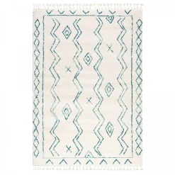Tapis berbère tissé motif ethnic LYN5 MADIDA, crème, turquoise