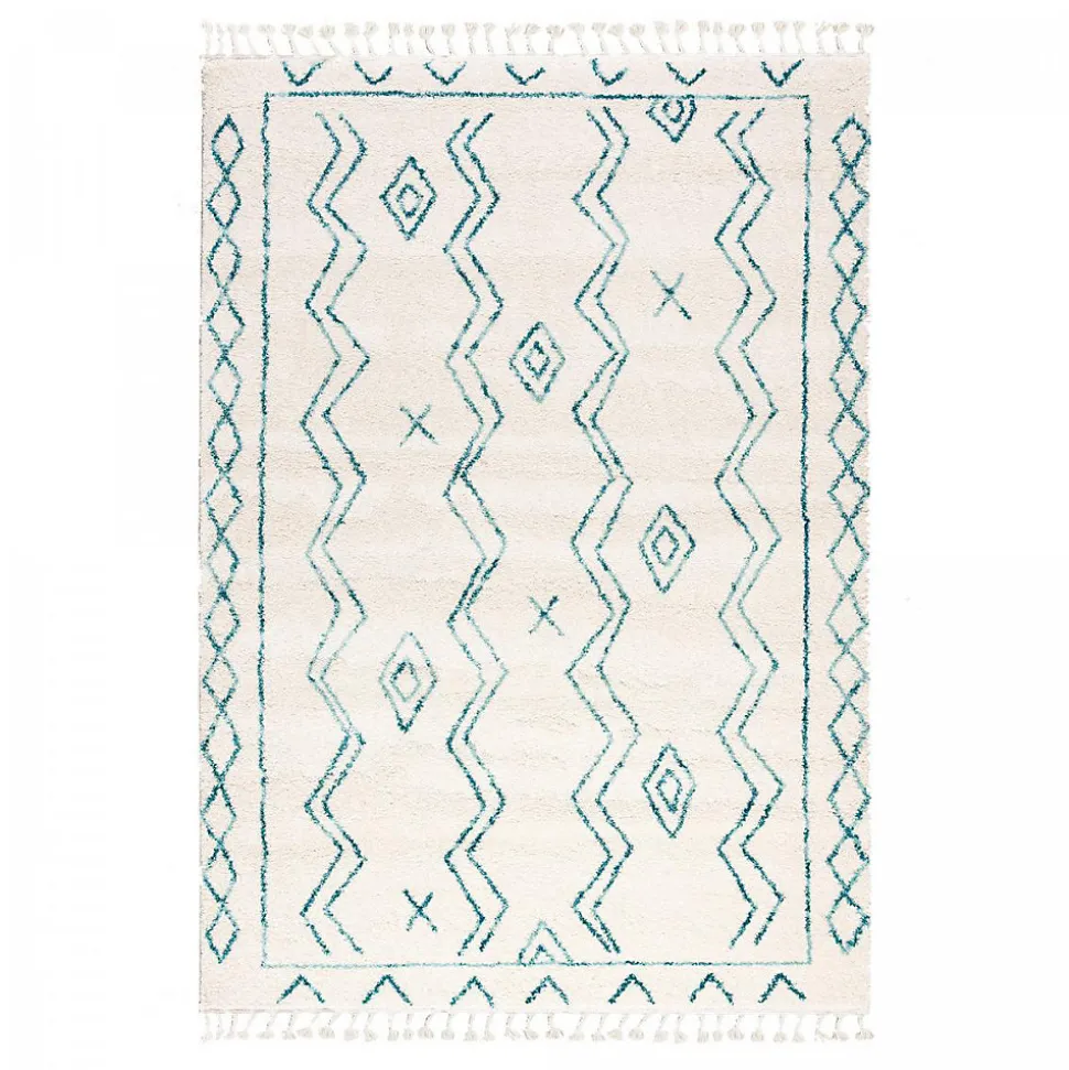 Tapis berbère tissé motif ethnic LYN5 MADIDA, crème, turquoise