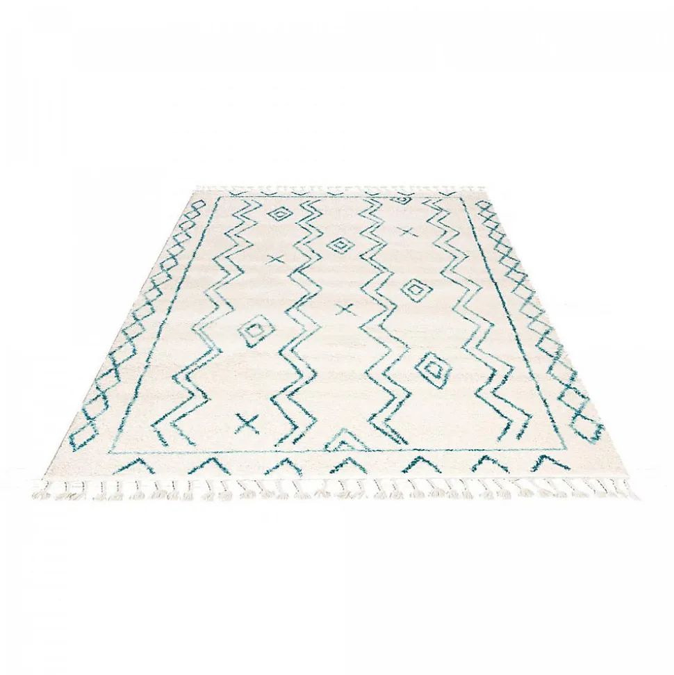 Tapis berbère tissé motif ethnic LYN5 MADIDA, crème, turquoise