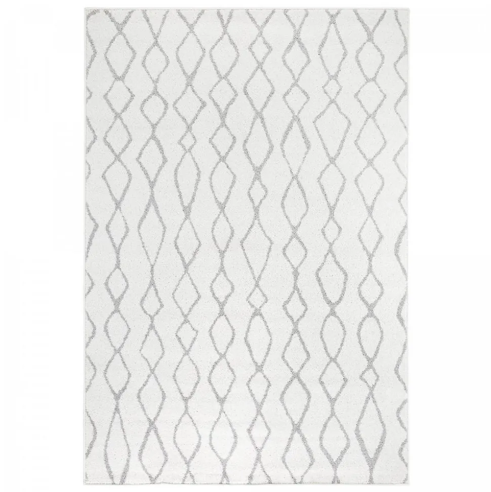 Tapis berbère tissé motif ethnic BALANIO, écru, gris