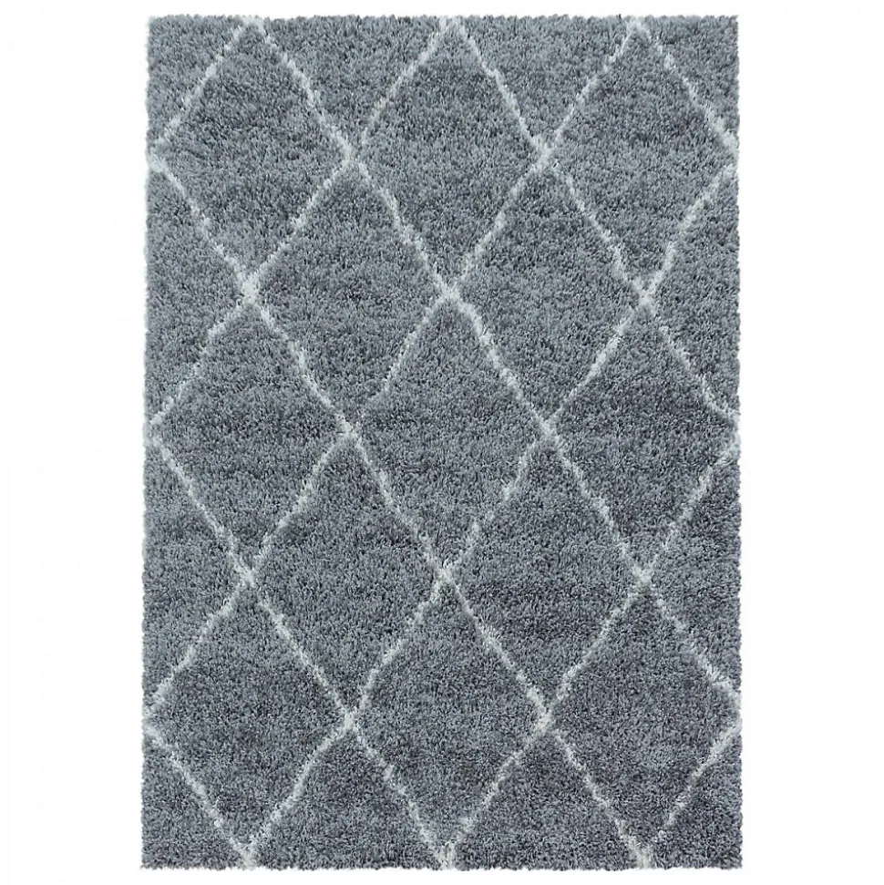 Tapis berbère tissé motif losange SHAGGY A, Gris