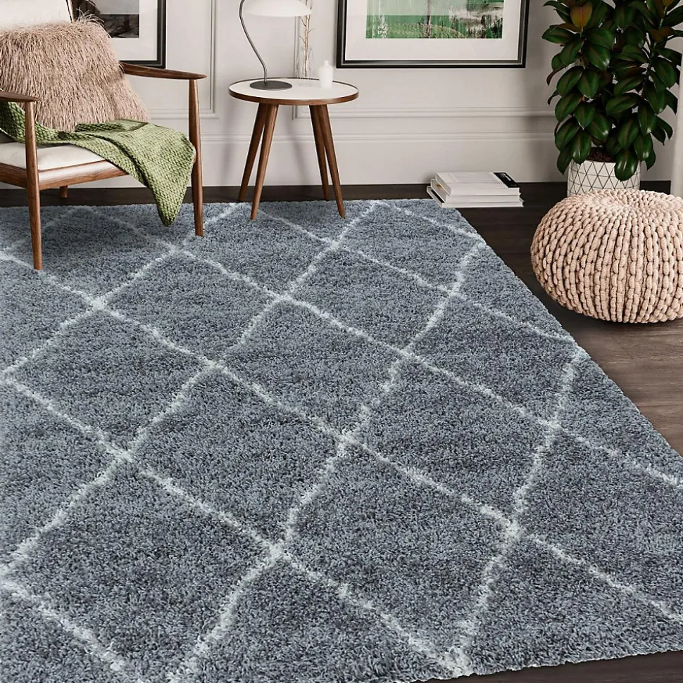Tapis berbère tissé motif losange SHAGGY A, Gris
