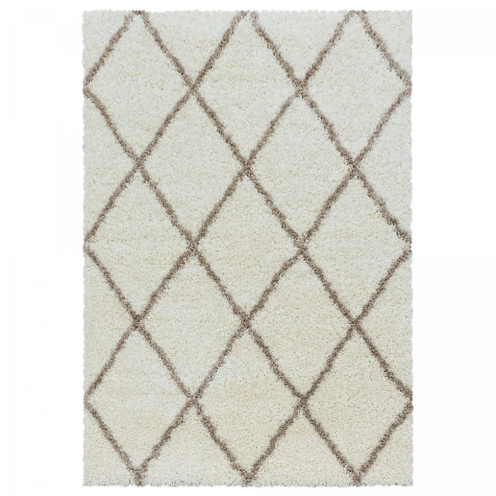 Tapis berbère tissé motif losange SHAGGY A, Crème