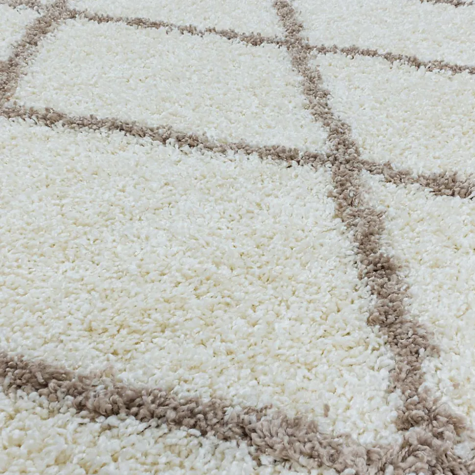 Tapis berbère tissé motif losange SHAGGY A, Crème