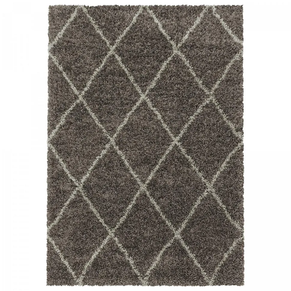 Tapis berbère tissé motif losange SHAGGY A, Taupe