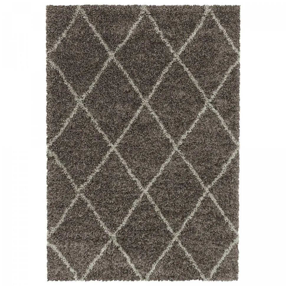 Tapis berbère tissé motif losange SHAGGY A, Taupe