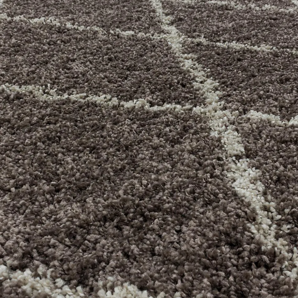 Tapis berbère tissé motif losange SHAGGY A, Taupe