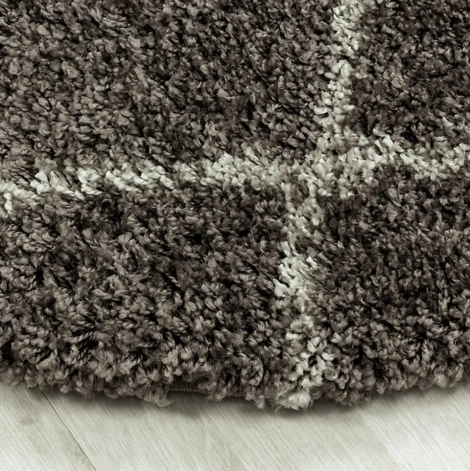 Tapis berbère tissé motif losange SHAGGY A, Taupe